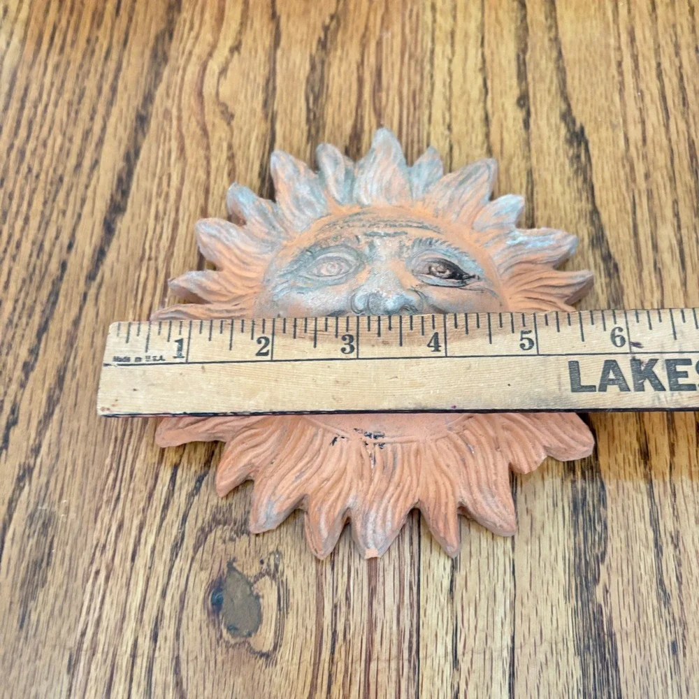 Vintage Terracotta Sun Face Wall Plaque Rustic Clay Celestial Garden Decor 6